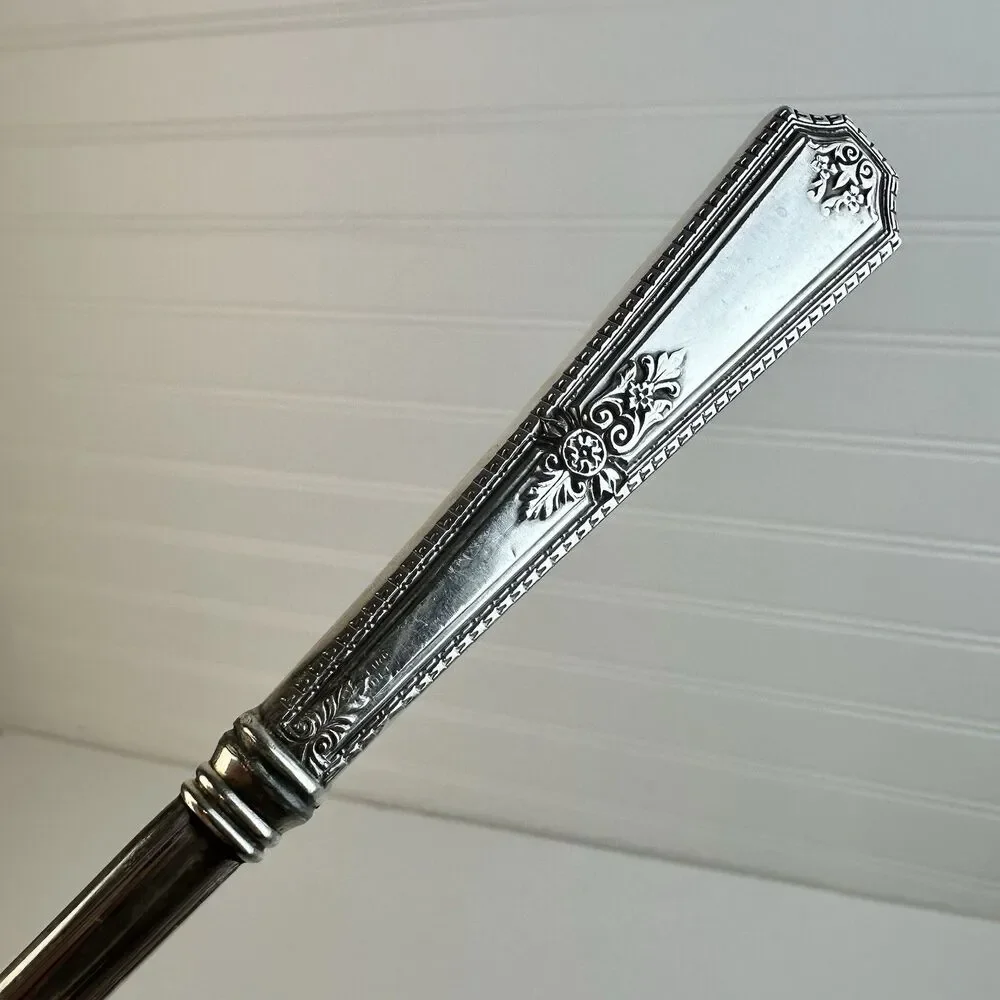 Elegant Sterling Silver Handle Cold Meat Serving Fancy Silverplate Fork 9.25”